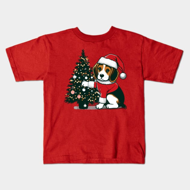 Beagle Dog Christmas Kids T-Shirt by Graceful Designs